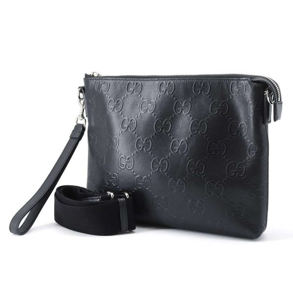 9396548 01 Gucci GG Embossed Medium Leather Shoulder Bag Black