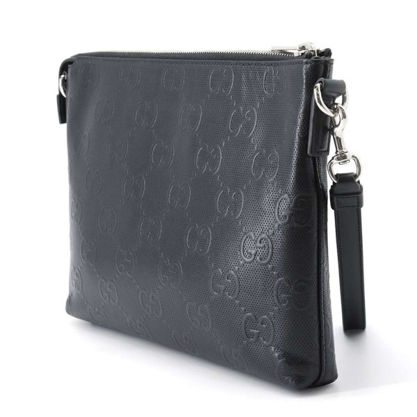 9396548 02 Gucci GG Embossed Medium Leather Shoulder Bag Black