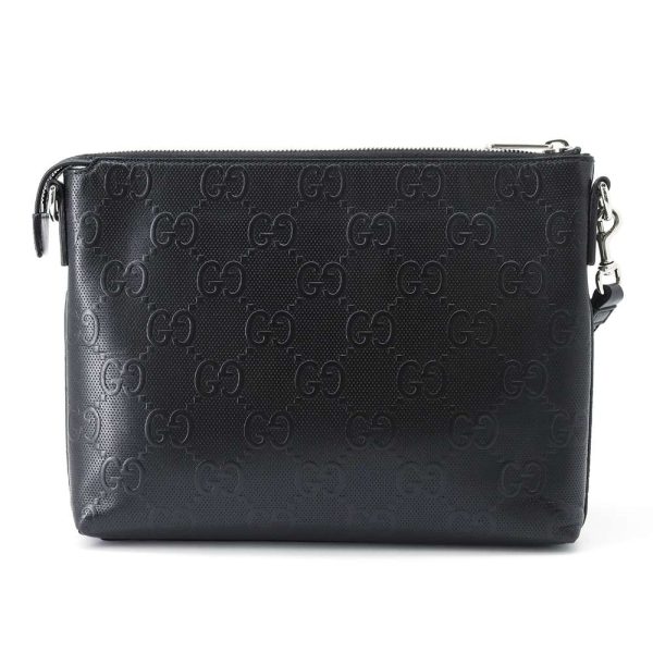 9396548 03 Gucci GG Embossed Medium Leather Shoulder Bag Black