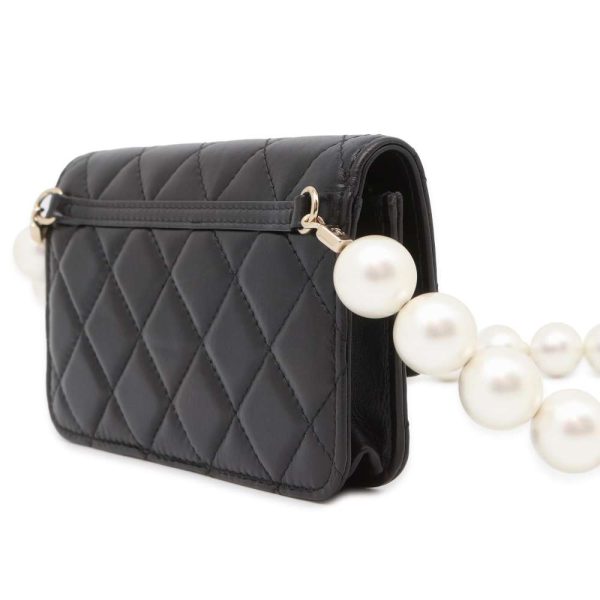 9461543 02 Chanel Shoulder Bag Matelasse Coco Mark Fake Pearl Lambskin Black