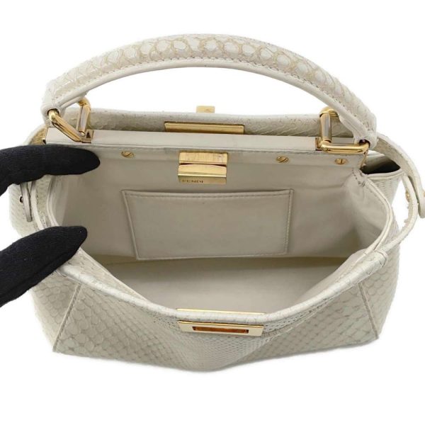 9463257 07 FENDI Peekaboo Python 2way Shoulder Bag White