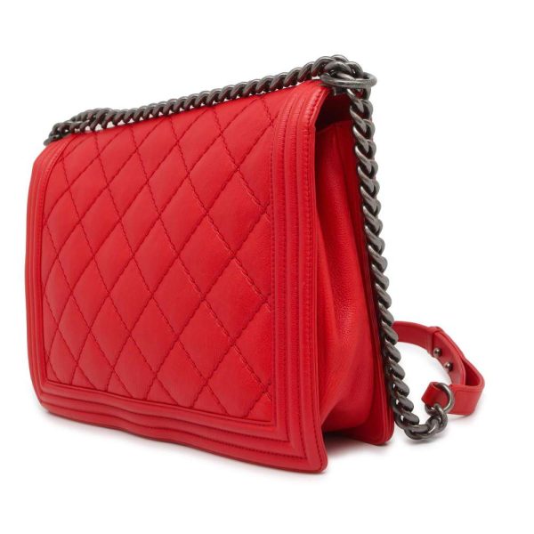 9464230 02 Chanel Chain Shoulder Bag Boy Chanel Coco Mark Lambskin Red