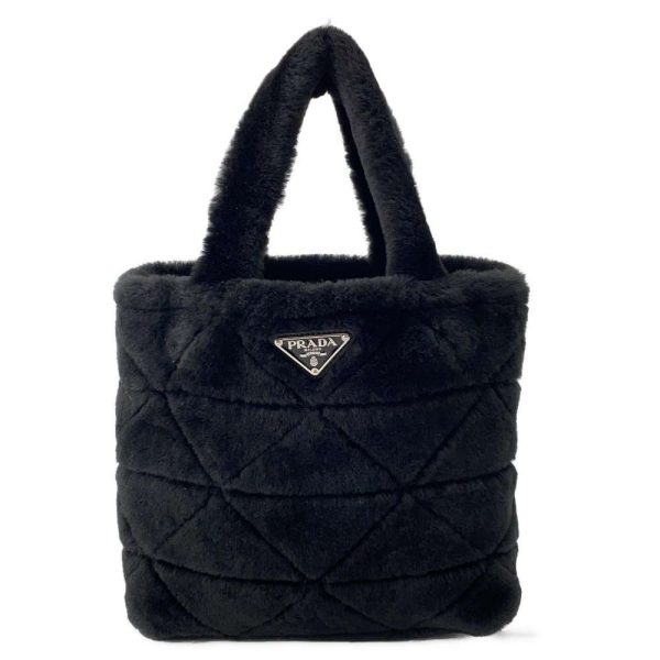 9464360 01 Prada Quilted Shearling Triangle 2way Shoulder Bag Black