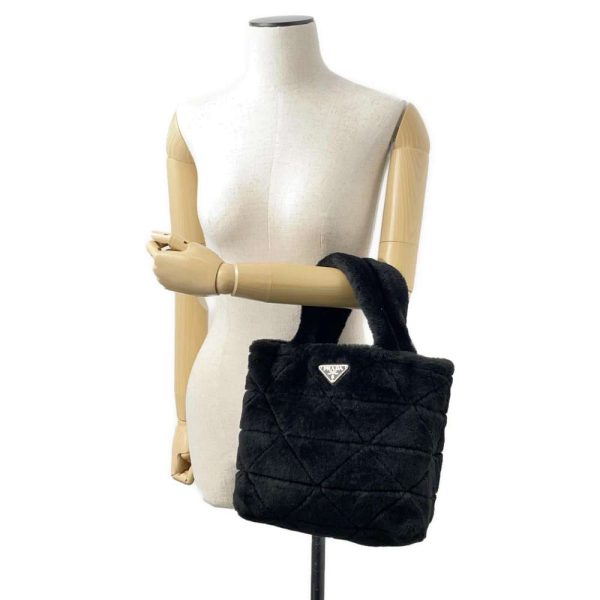 9464360 04 Prada Quilted Shearling Triangle 2way Shoulder Bag Black