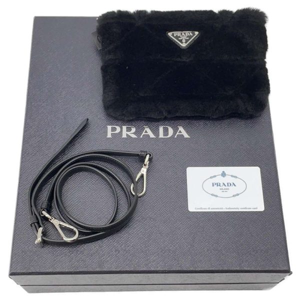 9464360 10 Prada Quilted Shearling Triangle 2way Shoulder Bag Black