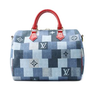 9465183 01 Louis Vuitton Bandouliere Denim Monogram Patchwork 30 Speedy Bag Multicolor