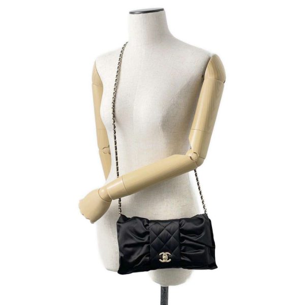 9492851 04 Chanel Chain Shoulder Bag Medietar Coco Mark Ribbon Satin Black