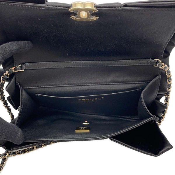 9492851 05 Chanel Chain Shoulder Bag Medietar Coco Mark Ribbon Satin Black