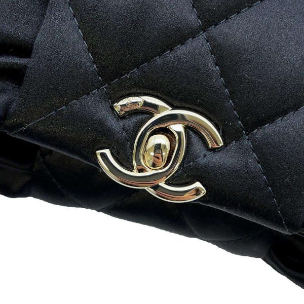 9492851 08 Chanel Chain Shoulder Bag Medietar Coco Mark Ribbon Satin Black