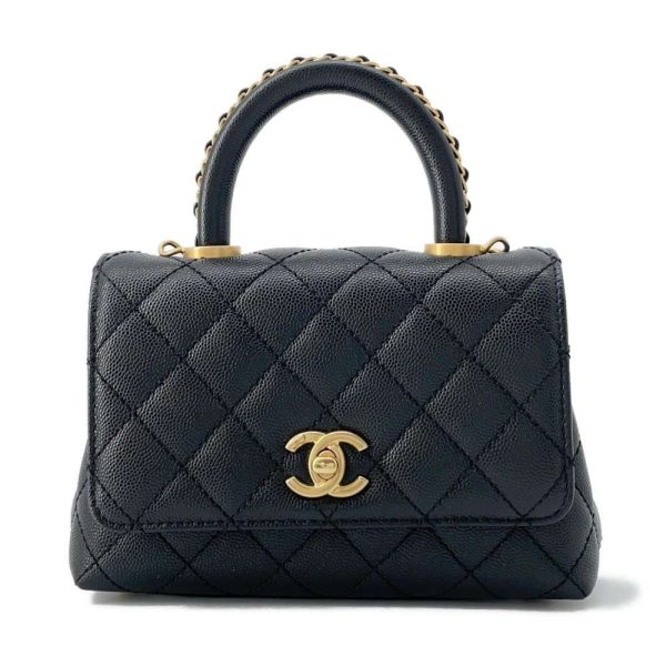 9496262 01 Chanel Coco Mark Top Handle Mini Flap Bag Black