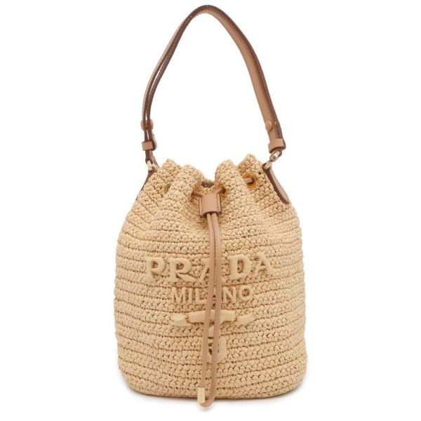 9514041 01 Prada Logo Raffia 2way Bucket Shoulder Bag