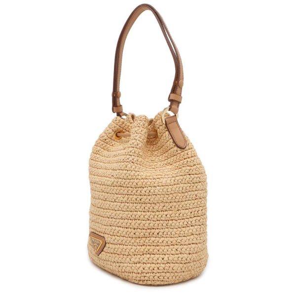 9514041 02 Prada Logo Raffia 2way Bucket Shoulder Bag