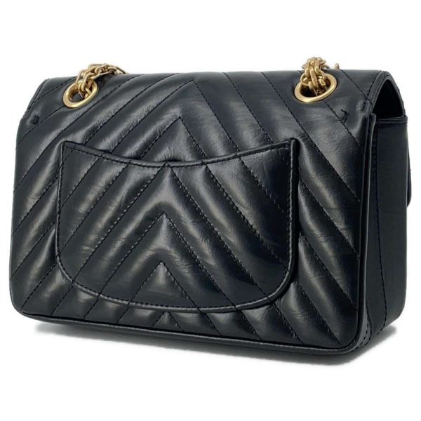 9516694 02 Chanel Chain Shoulder Bag Chevron Stitch Calfskin Single Flap Black