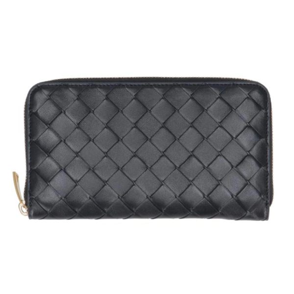 95293 1 Bottega Veneta Intrecciato Round Zipper Wallet Black