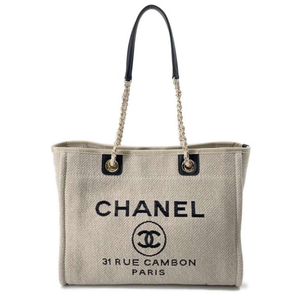 9574090 01 Chanel Chain Tote Bag Deauville Shopping Leather Tweed