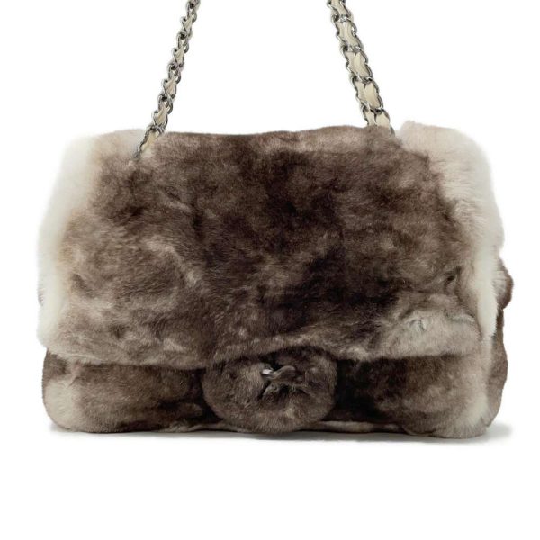 9601260 01 Chanel Chain Shoulder Bag Coco Mark Lapin Fur White