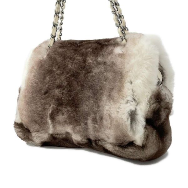 9601260 02 Chanel Chain Shoulder Bag Coco Mark Lapin Fur White