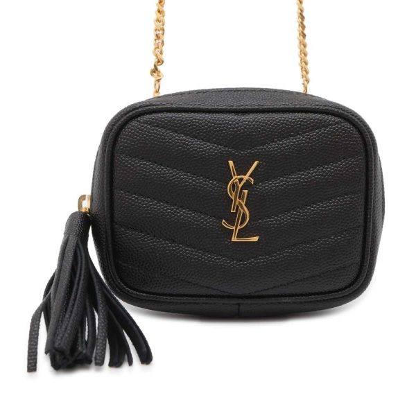 9604742 01 Saint Laurent Paris Chain Pochette Leather Black