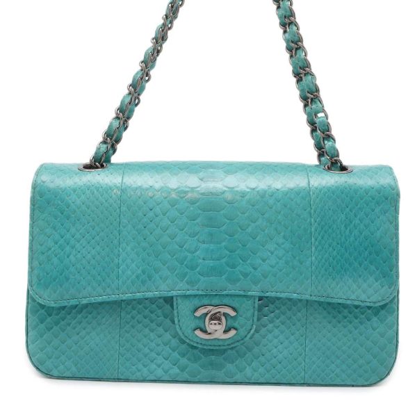 9606432 01 Chanel Chain Shoulder Bag Coco Mark Python Blue