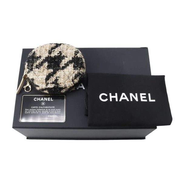 9606616 12 Chanel Chain Shoulder Bag Coco Mark Round Houndstooth Pattern Tweed Boa