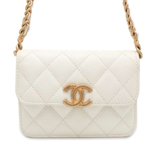 9606920 01 Chanel Chain Shoulder Bag Mini Matelasse Caviar White