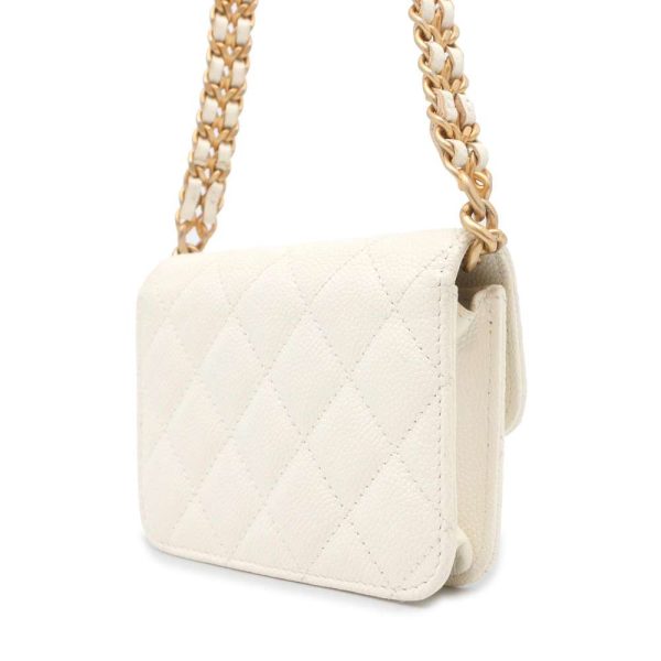 9606920 02 Chanel Chain Shoulder Bag Mini Matelasse Caviar White