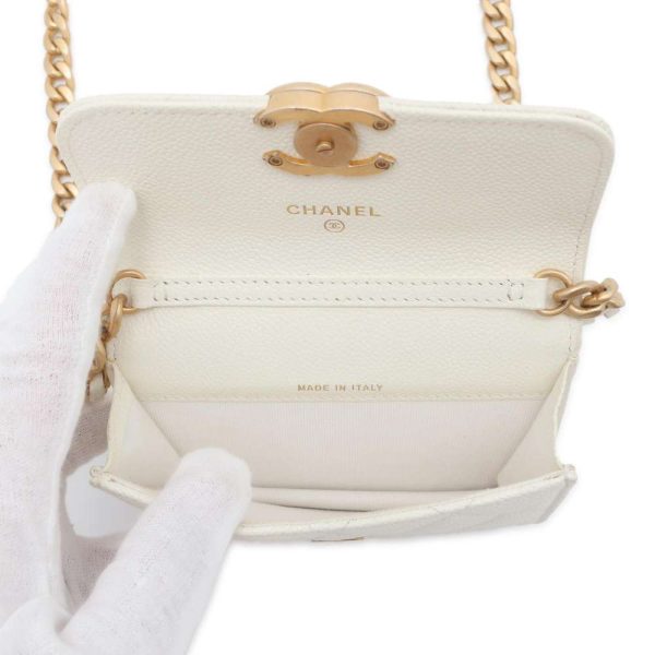 9606920 06 Chanel Chain Shoulder Bag Mini Matelasse Caviar White