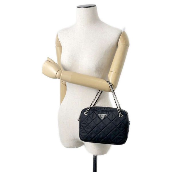 9609020 04 Prada Handbag Quilted Nylon Chain Shoulder Black