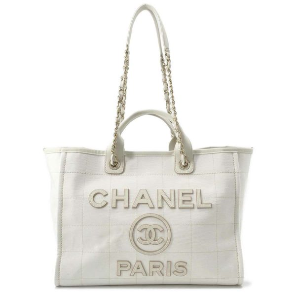 9616707 01 Chanel Tote Bag Deauville Line GM Logo Canvas Cruise Collection White