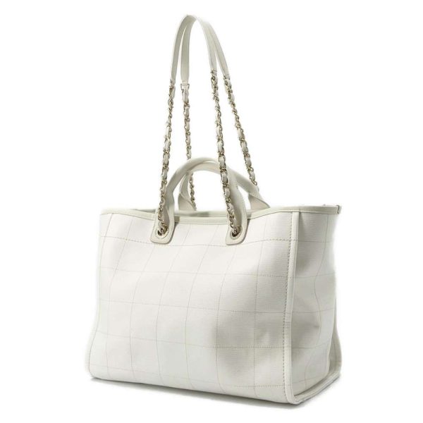 9616707 02 Chanel Tote Bag Deauville Line GM Logo Canvas Cruise Collection White