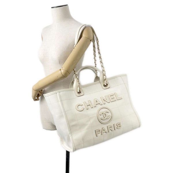 9616707 05 Chanel Tote Bag Deauville Line GM Logo Canvas Cruise Collection White