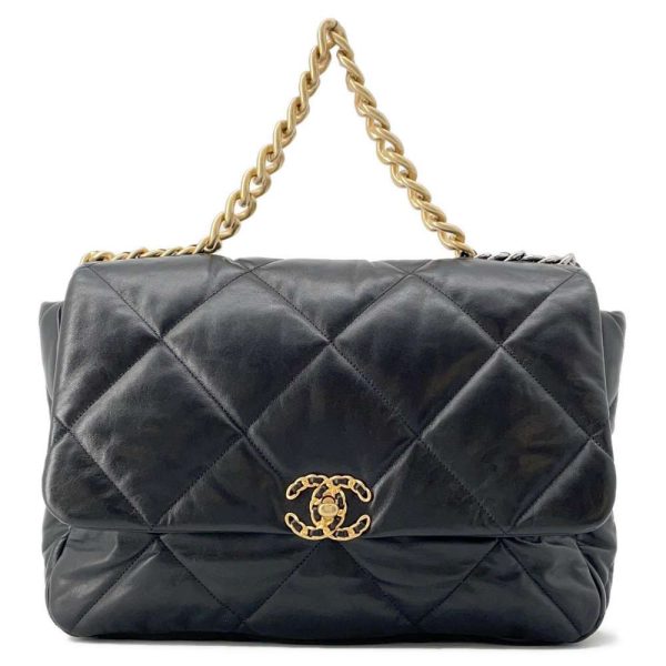 9622456 01 Chanel Chain Shoulder Bag 19 Maxi Flap Lambskin Black