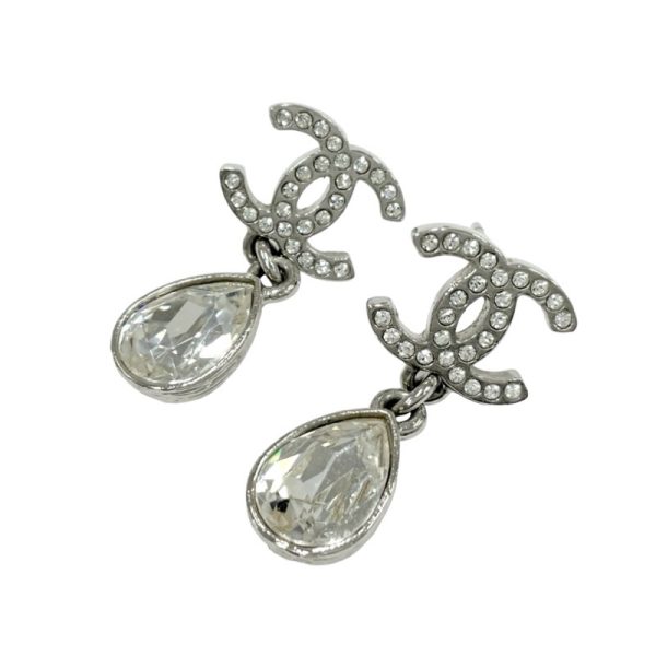 9699 0 Chanel Coco Mark Rhinestone Earrings Silver