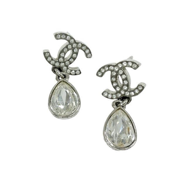 9699 1 Chanel Coco Mark Rhinestone Earrings Silver