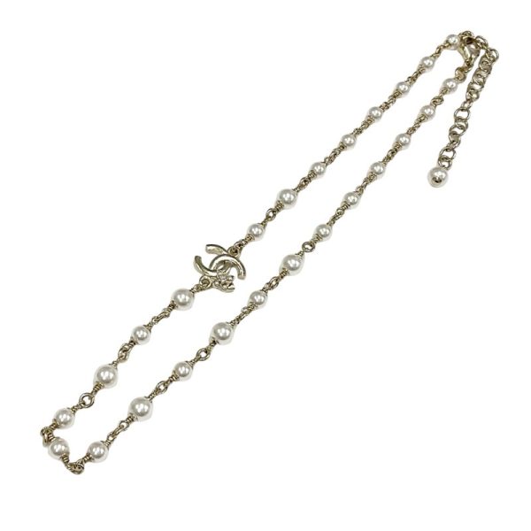 9718 0 Chanel Coco Mark Pearl Rhinestone Pendant Necklace Gold