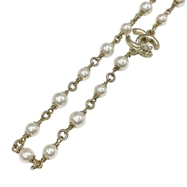 9718 2 Chanel Coco Mark Pearl Rhinestone Pendant Necklace Gold