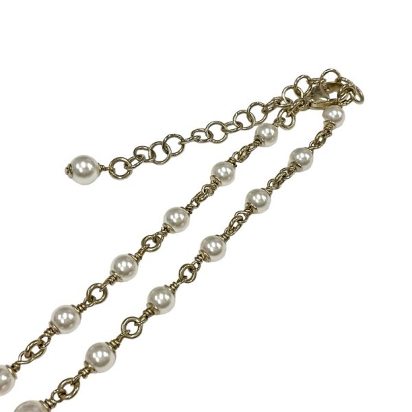 9718 4 Chanel Coco Mark Pearl Rhinestone Pendant Necklace Gold