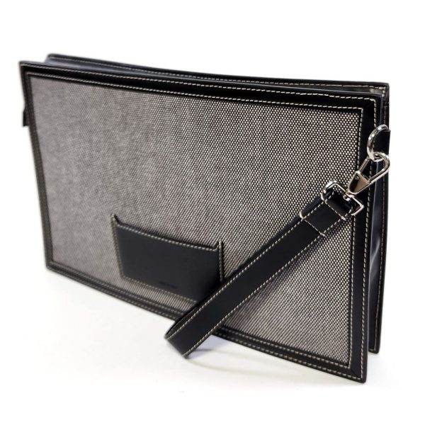 991 2 Burberry Logo Canvas Leather Clutch Bag Gray