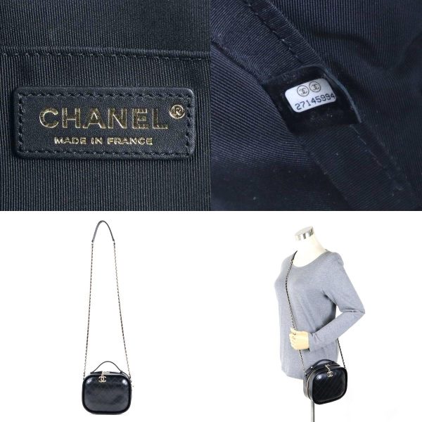 99727g 13 c Chanel Coco Mark Leather Crossbody Shoulder Bag Black