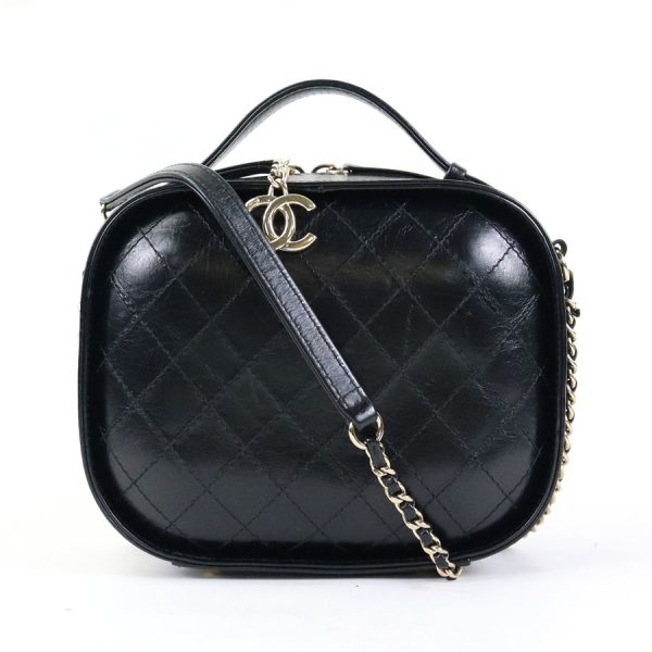 99727g Chanel Coco Mark Leather Crossbody Shoulder Bag Black