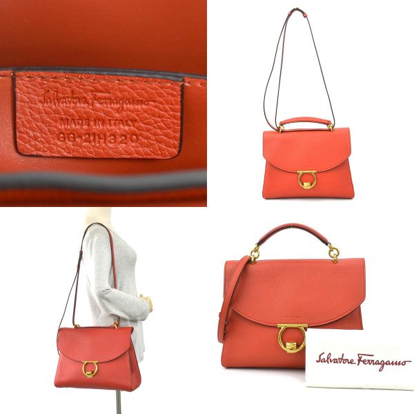 99774g 13 c Salvatore Ferragamo Handbag Shoulder Bag Gancini Leather Red