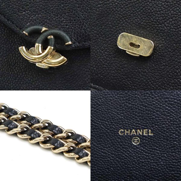 99776i 9 c Chanel Coil Coco Mark Leather Chain Wallet Black