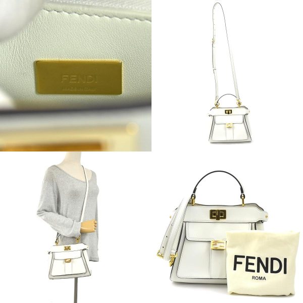 99834f 10 c Fendi Leather Peekaboo Crossbody Shoulder Bag White Gold