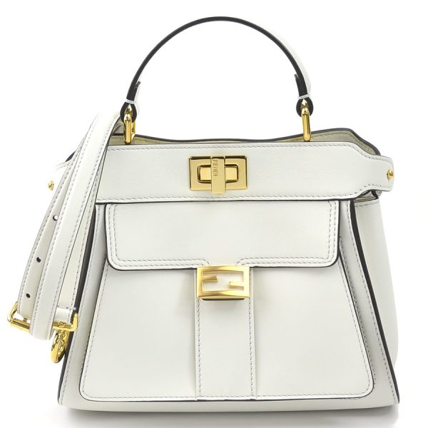 99834f Fendi Leather Peekaboo Crossbody Shoulder Bag White Gold