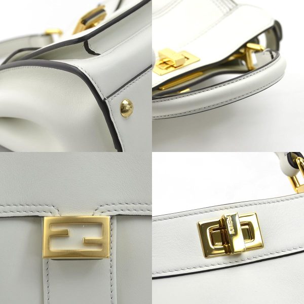 99834f 6 c Fendi Leather Peekaboo Crossbody Shoulder Bag White Gold