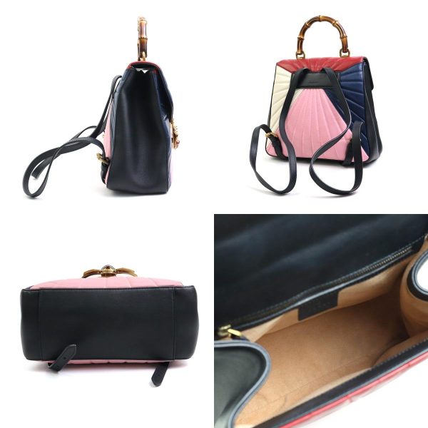 99849g 1 c Gucci Queen Margaret Bamboo Backpack Leather Womens Red Navy