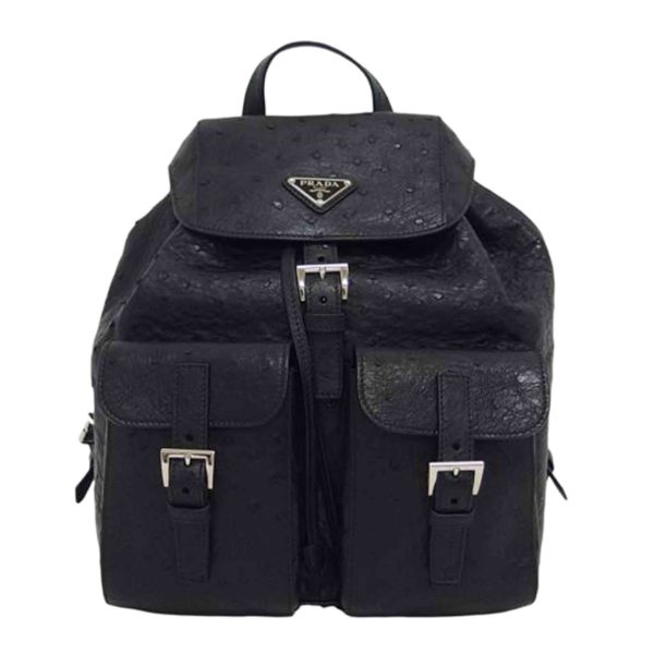 99858 1 Prada Leather Ostrich Rucksack Backpack Black