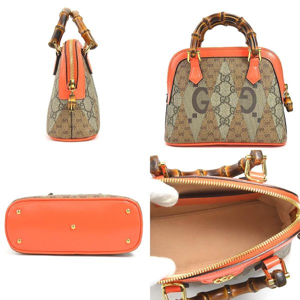 99894f 1 c Gucci Diana Bamboo GG Supreme Canvas Handbag Orange