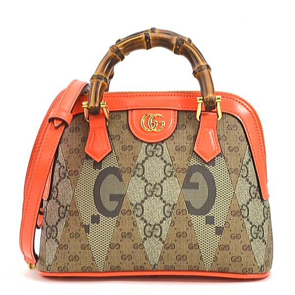 99894f Gucci Diana Bamboo GG Supreme Canvas Handbag Orange