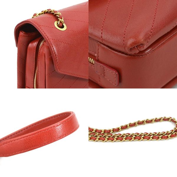 99932f 5 c Chanel Chevron Leather Shoulder Bag Red